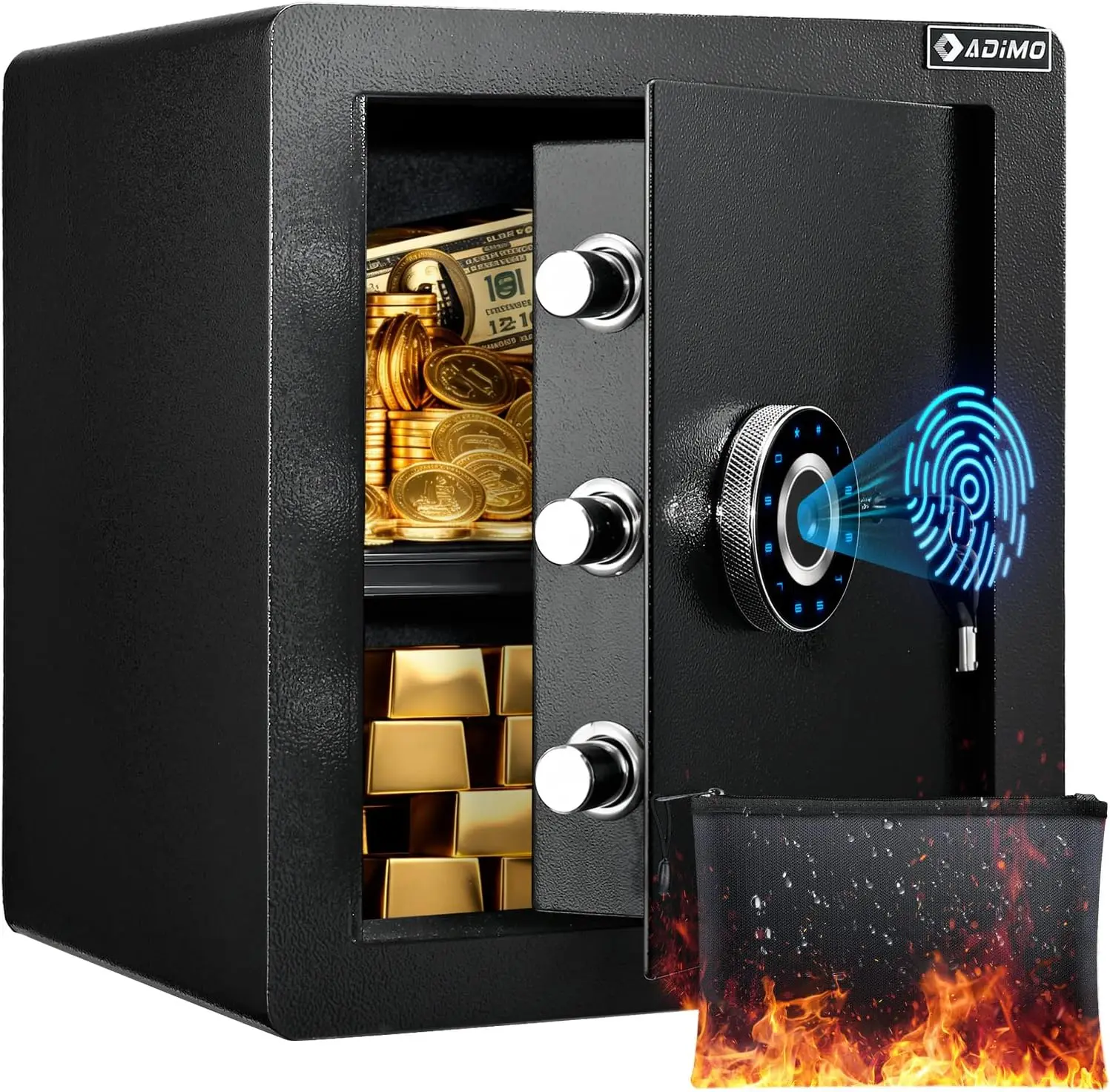 Biometric Safe Box, Fireproof 1.6 CuFt Fingerprint Safe w/Touchscreen, Removable Shelf & Alarm System, Money Box for Secure Docu