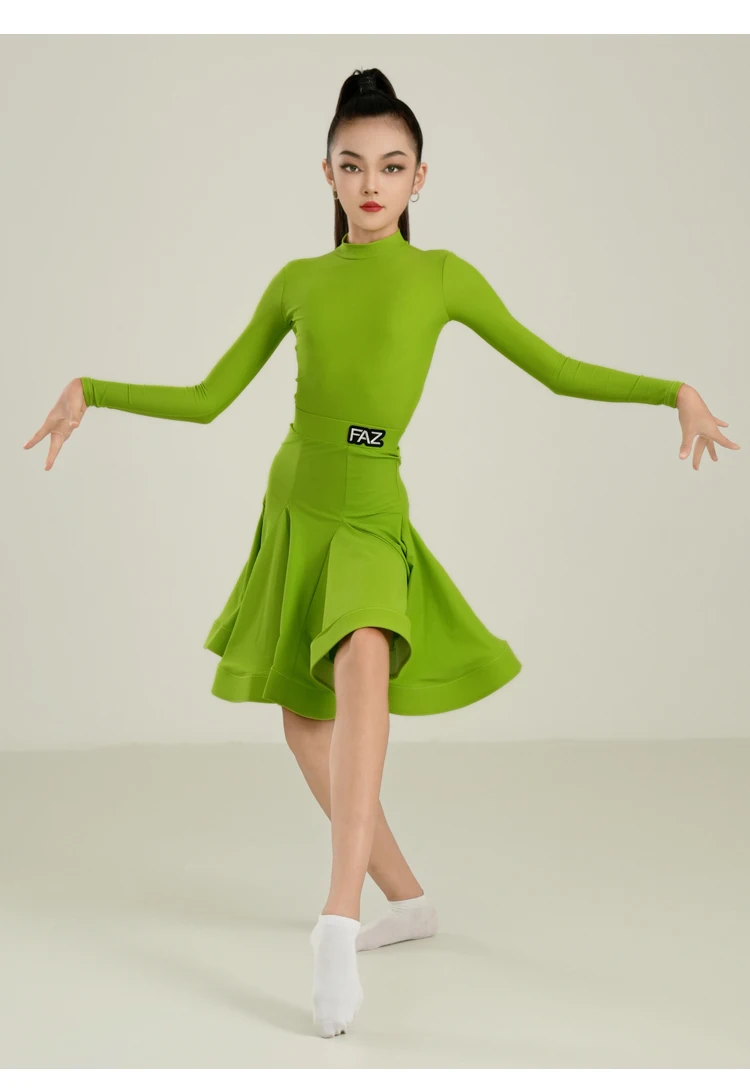 เครื่องแต่งกายเต้นรำละตินขั้นสูงสำหรับเด็กผู้หญิงการแข่งขันเด็กที่กำหนดให้สวมเครื่องแต่งกายการสอบศิลปะกระโปรงขนาดใหญ่เครื่องแต่งกายการแสดง