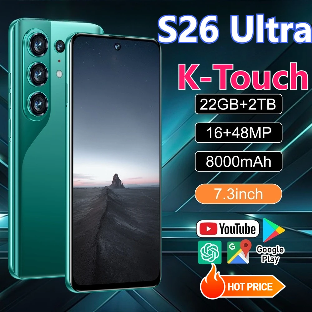 K-Touch Hot S26 Ultra 22G+2TB Smartphone Android 15 Telefone Celular 7.3HD 5G Dual SIM 8000mAh Câmera 16+48MP