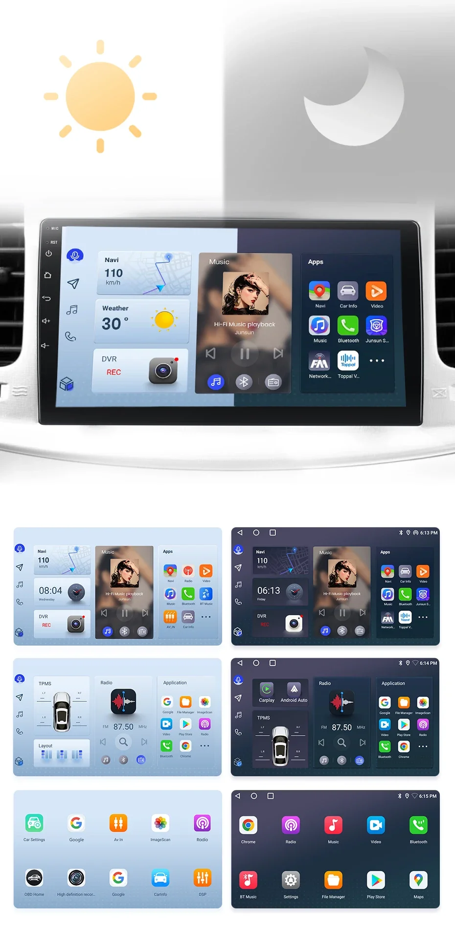 Junsun 7' 9'10' Universelles CarPlay Android Auto Radio für VW Volkswagen Fiat Renault Nissan Toyota Hyundai 4G Auto-Multimedia-Autoradio – Detail 8