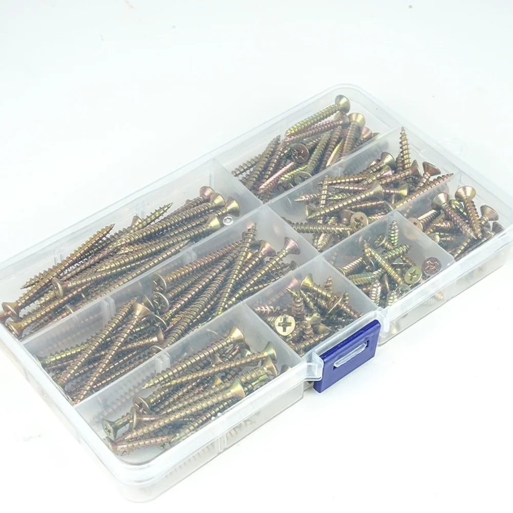 210PCS Flush Mount Self Tapping Screws Carbon Steel Kit for Woodworking Projects Cabinet Assembly and Drywall Attachment Tasks