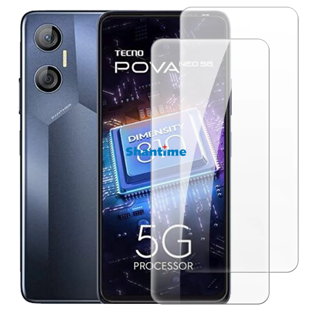 Soft Case + 2 Pack Tempered Glass Screen Protectors for Tecno Pova Neo 5G Full-Body Protection