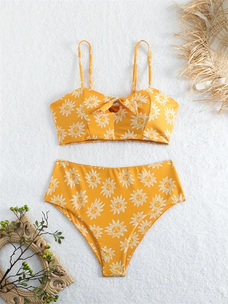 Bikini Women Swimsuit 2024 New Sunflower Sling Bikinis Set Sexy High Waist Swimwear Summer Two Piece Beach Bathing Suit Female