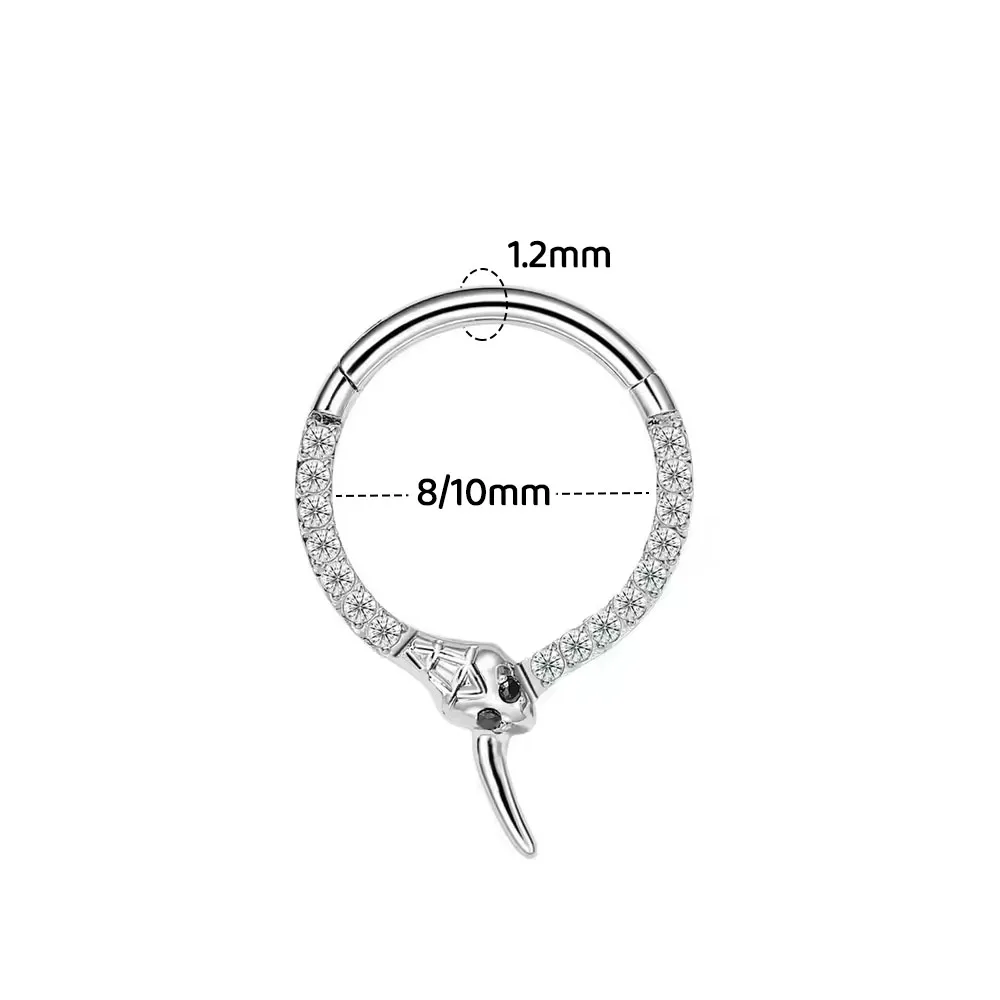 1pcs F136 Titanium Snake Nose Stud with Zirconia Body Piercing Jewelry Snake Head Shape Nose Ring