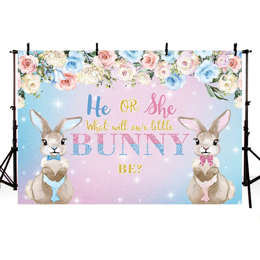 Mehofond Bunny Rabbit Gender Reveal Backdrop Photocall Boy Girl Birthday Party He or She Background For Photography Photo Studio