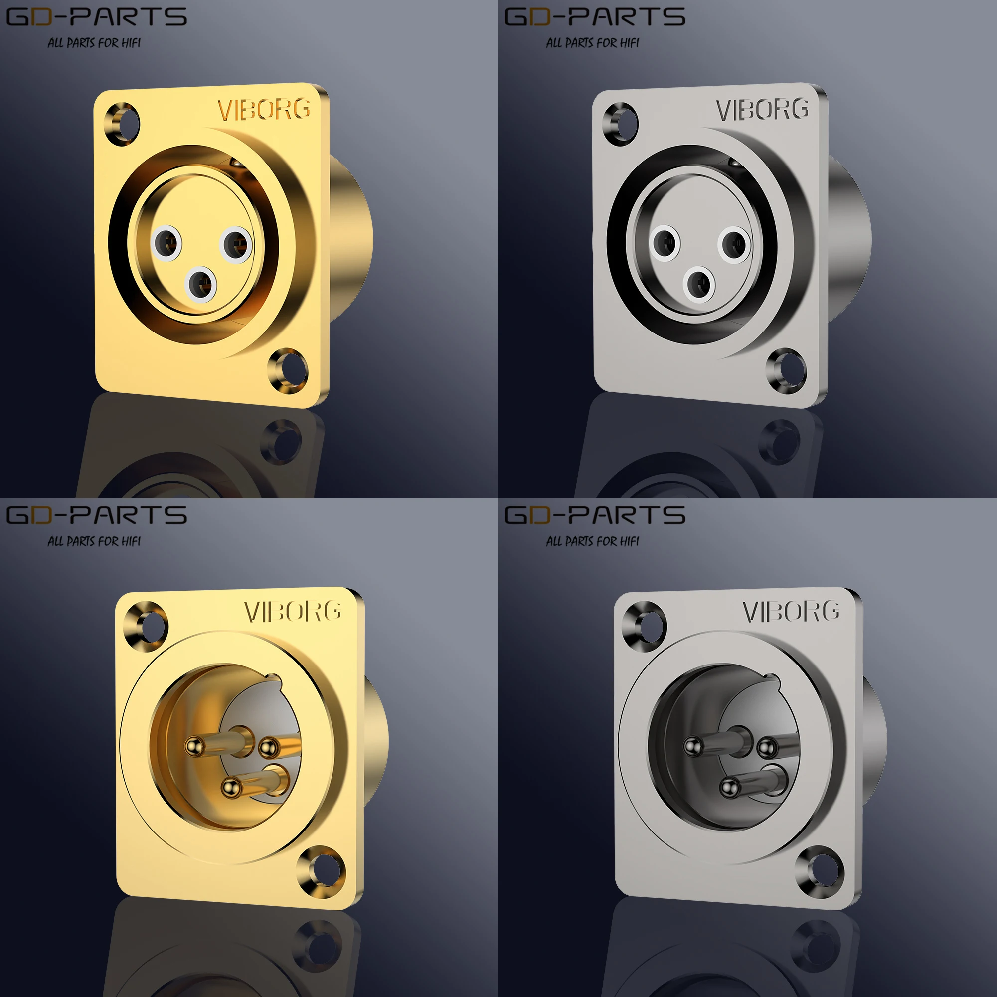 Viborg Emas 24K Berlapis Rhodium Tembaga Murni 3-Pin Laki-laki Perempuan XLR CANNON Plug Soket Keseimbangan Jack Panel Mount Hifi Audio DIY