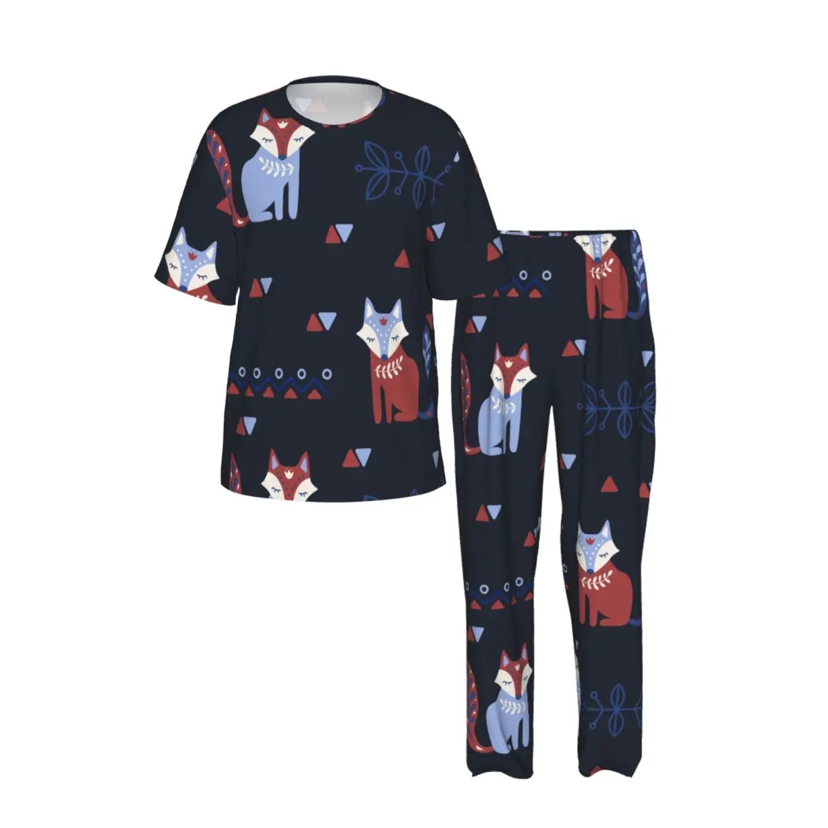 Sleepwear Summer Spring Home Clothes Cute Fox Short Sleeve Long Pant Nightwear