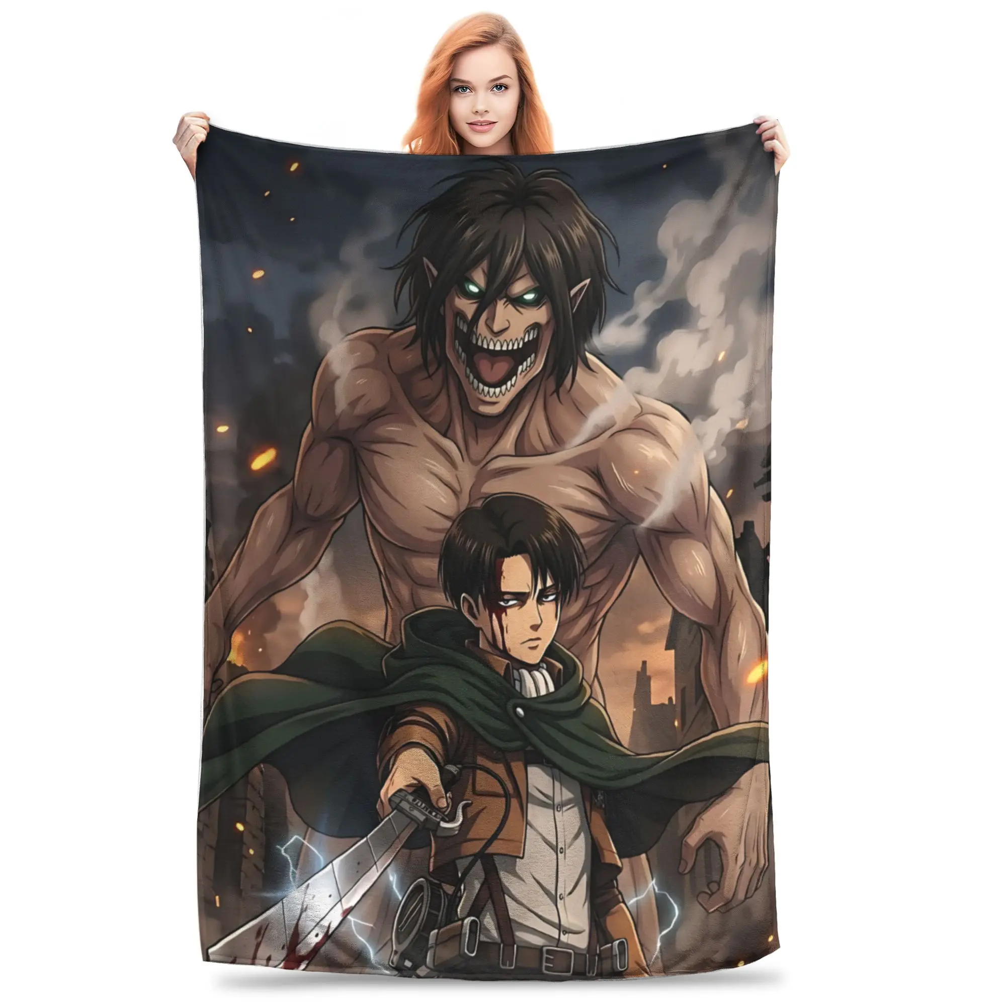 1PC Attack on Titans Levi Ackerman  home room decorations Winter Blankets for Adults Bedding Home Interior Sofa Knee
