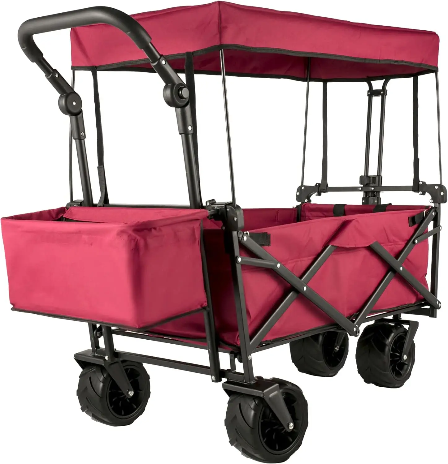 

Heavy Duty Collapsible Wagon with Removable Canopy, 220lbs Capacity Foldable Beach Cart with Large Wheels