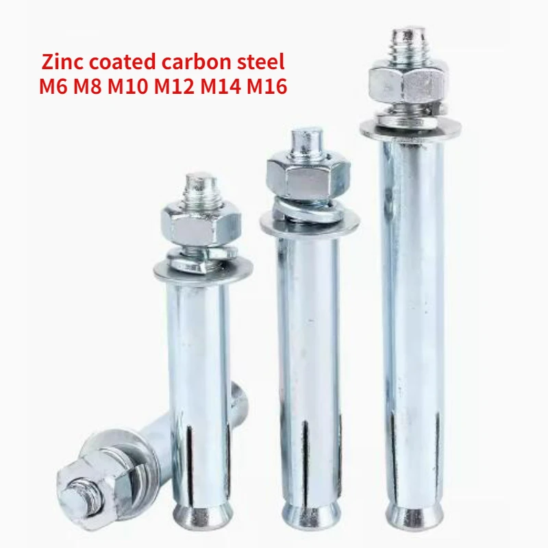 2/5/10/20pcs M6 M8 M10 M12 M14 M16 Carbon Steel Zinc Plated Wedge Anchor Expansion Bolt Extended External Expansion Screw
