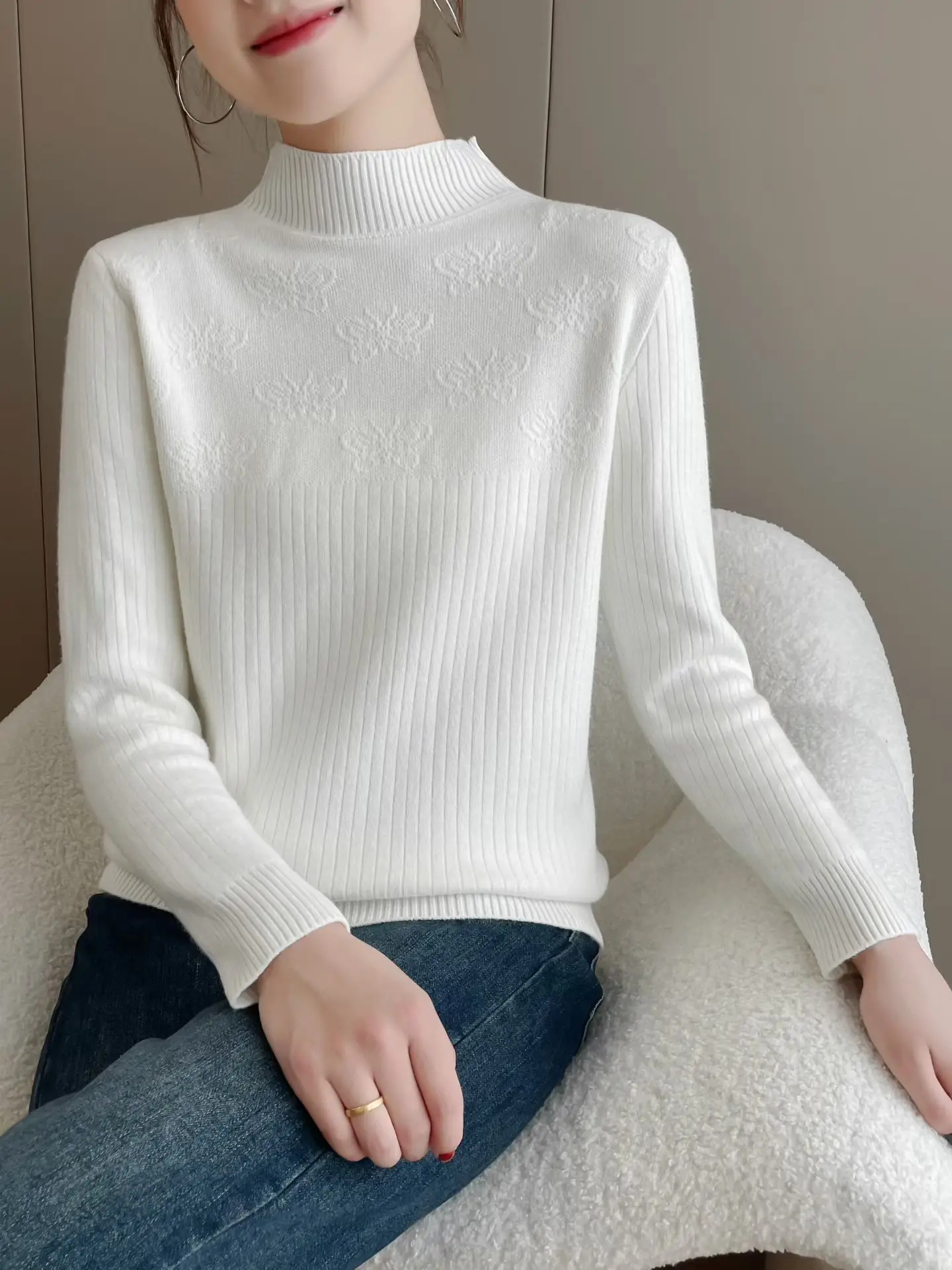 

Women's Fce Lined f High Ne Knitwear Thi Warm Base Layer irt Autumn Winter New Sle Velvet Softwear