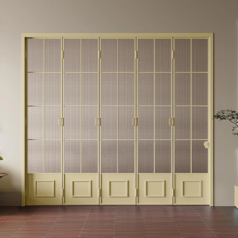 Green folding door Living room Balcony Bathroom Kitchen Open glass aluminum alloy ground rail-free folding door