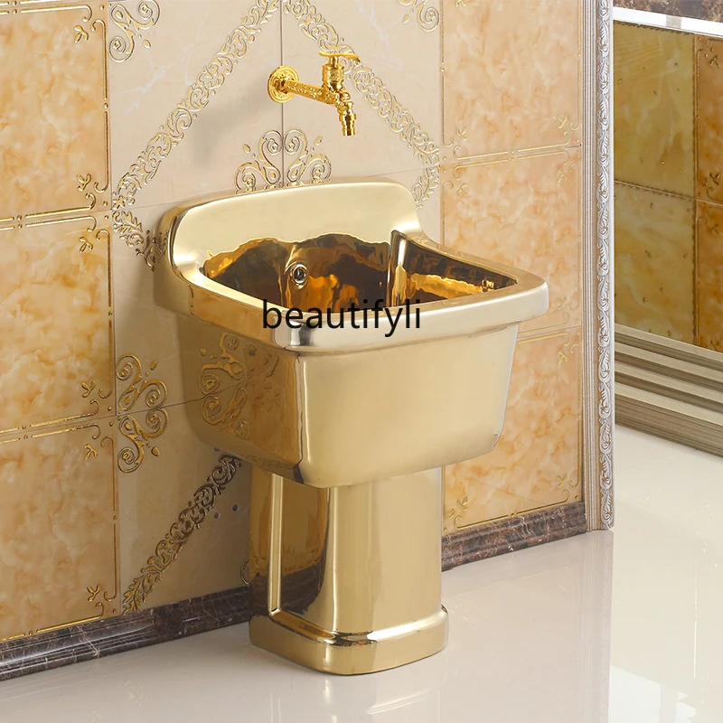 

European style golden mop pool balcony colored gold mop pool ceramic bar vomiting pool