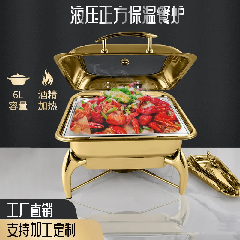 

Cross-border stainless steel thickened buffet stove hydraulic cover breakfast heating and insulation stove commercial hotel rest