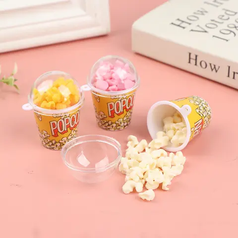 자세히 둘러보기 1:12 인형의 집 Miniture 팝콘 양동이 간식 음식 장식 소품 장난감 척