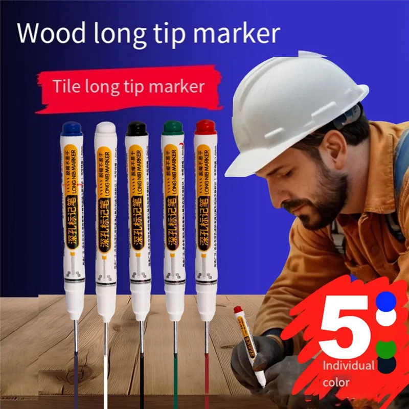 THIVN-5PCS Deep Hole Long Nib-Head Marker For Metal Perforating Pen Waterproof Woodworking Decoration Multi-Purpose