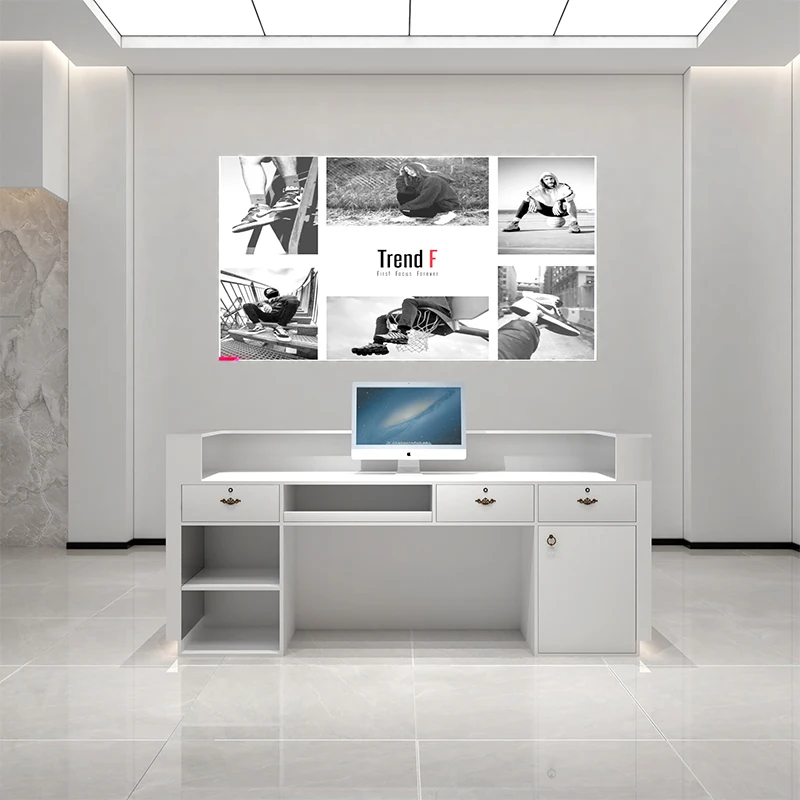 Clothing store Stainless steel checkout page Bar counter Simple modern store Small beauty salon Barber shop Reception desk
