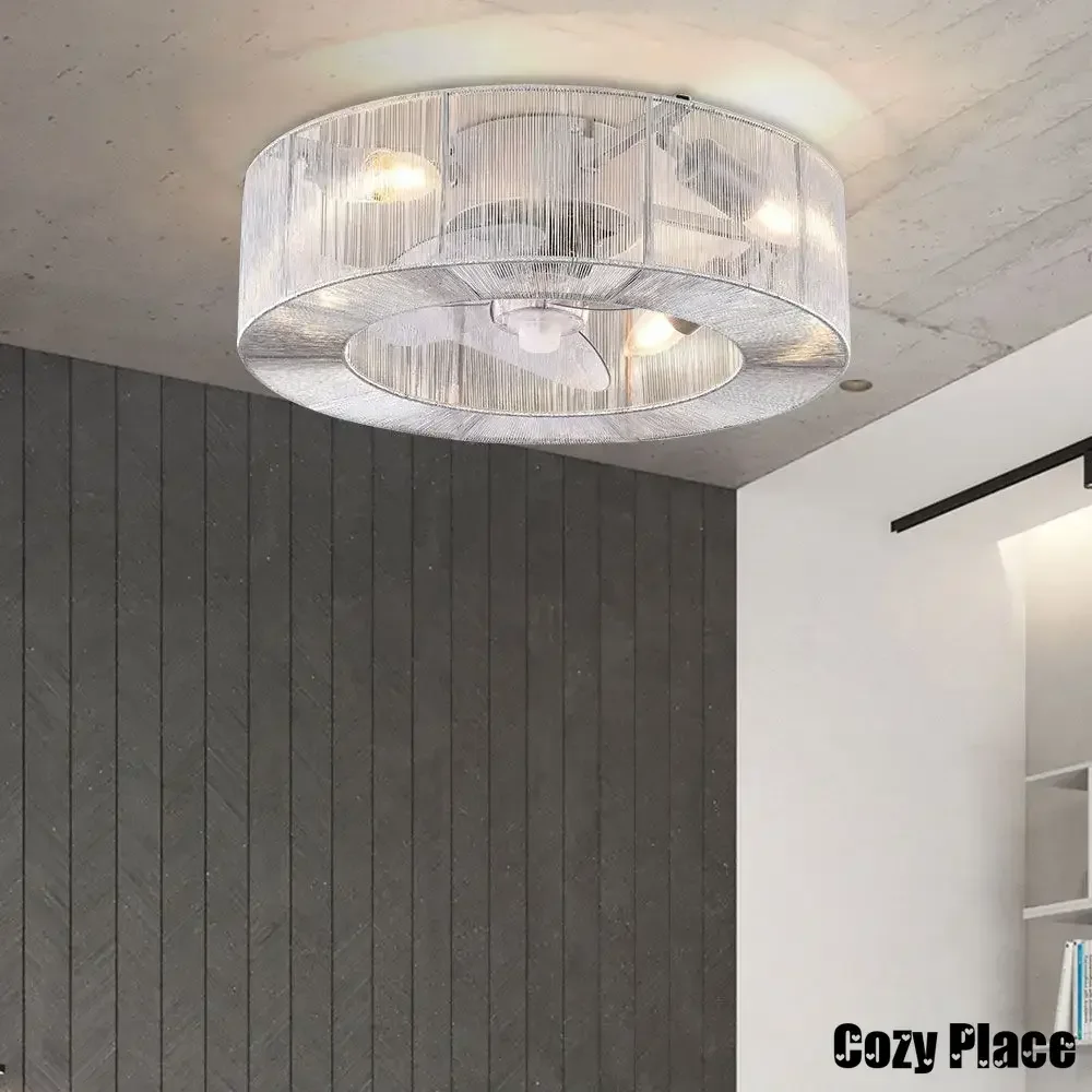 Creative Ceiling Fan With Light LED Modern Cage Chandelier 18