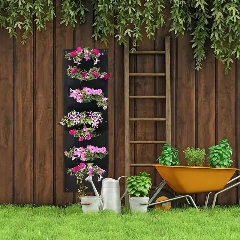 7 Pockets Vertical Planting Bags Felt Fabric Wall Hanging Indoor Outdoor Garden Planter Pot Flower Vegetable Growing Containers gallery 3