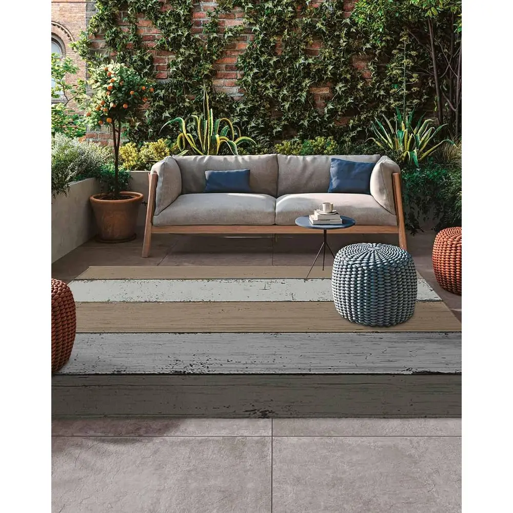 

Patio Outdoor Rugs, Farmhouse Grey Wood-Grain Area Floor Carpet, Non-Slip Absorbent for Deck, Backyard, Porch Decor