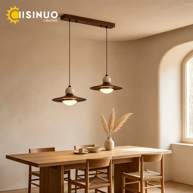Yellow Travertine Dining Room Pendant Light Vintage Wabi Sabi LED Hanging Lamp Adjustable Cable Ceiling Lamp for Kitchen Island