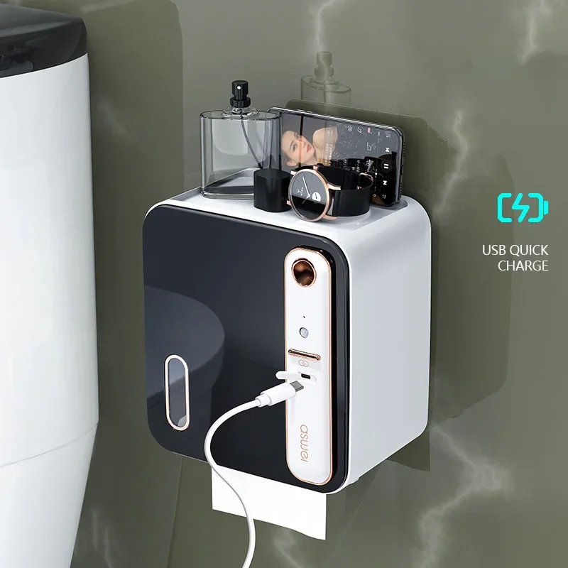 Intelligent aromatherapy toilet tissue box storage rack toilet paper toilet paper roll paper box without punching waterproof