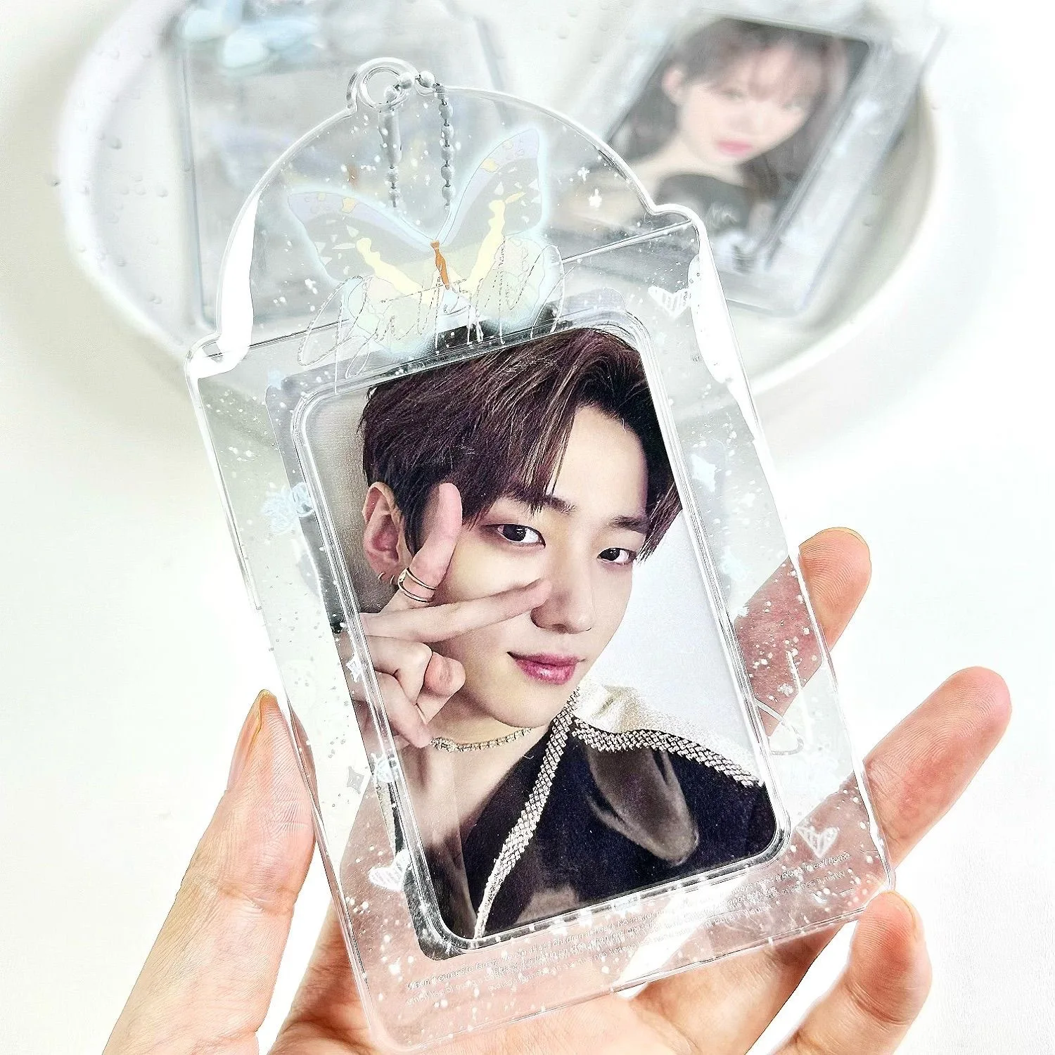 1PC Butterfly 3 Inches Kpop Photocard Holder with Keychains PVC Idol Card Protective Sleeves Bag Pendant School Stationery 포카홀더