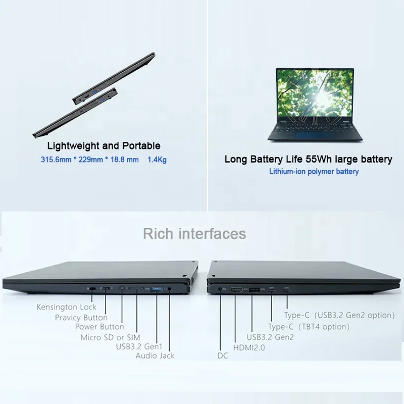 14.1 Inch Laptop Touch Screen Rotating 360 Degree Slim 2 In 1 I5 1235U 16GB DDR4 512GB SSD Business Computer Laptops