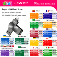 Eaget for iPhone USB Flash Drive MFi Lighting to USB 3.2 Pendrive 64GB 128GB 256GB USB Memories Stick for iPhone 15 iPad Laptops