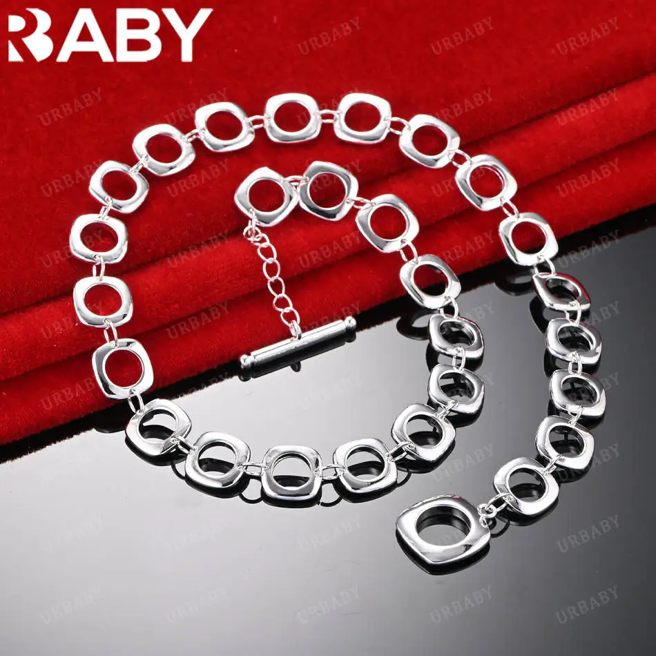 

URBABY 50cm 925 Sterling Silver Chain Necklace For Women Men Anniversary Gift Popular Wild Fashion Romantic Jewelry