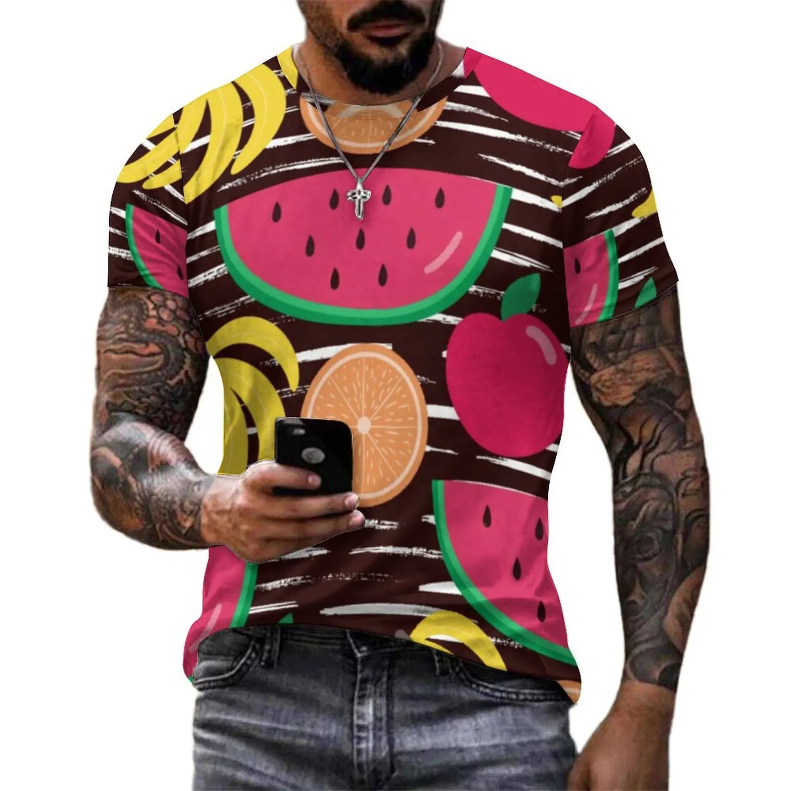 Oversize T Shirt Summer Tropical Fruit T-Shirts Watermelon Orange Casual O-Neck Tshirt Male Vintage Graphic Top Tees