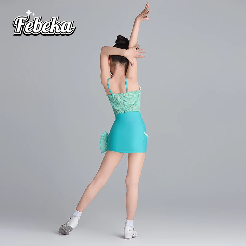 تنورة رقص لاتينية مخصصة للفتيات فستان ممارسة الأداء الاحترافي سبليت مكون من قطعتين فستان قاعة الرقص القياسي