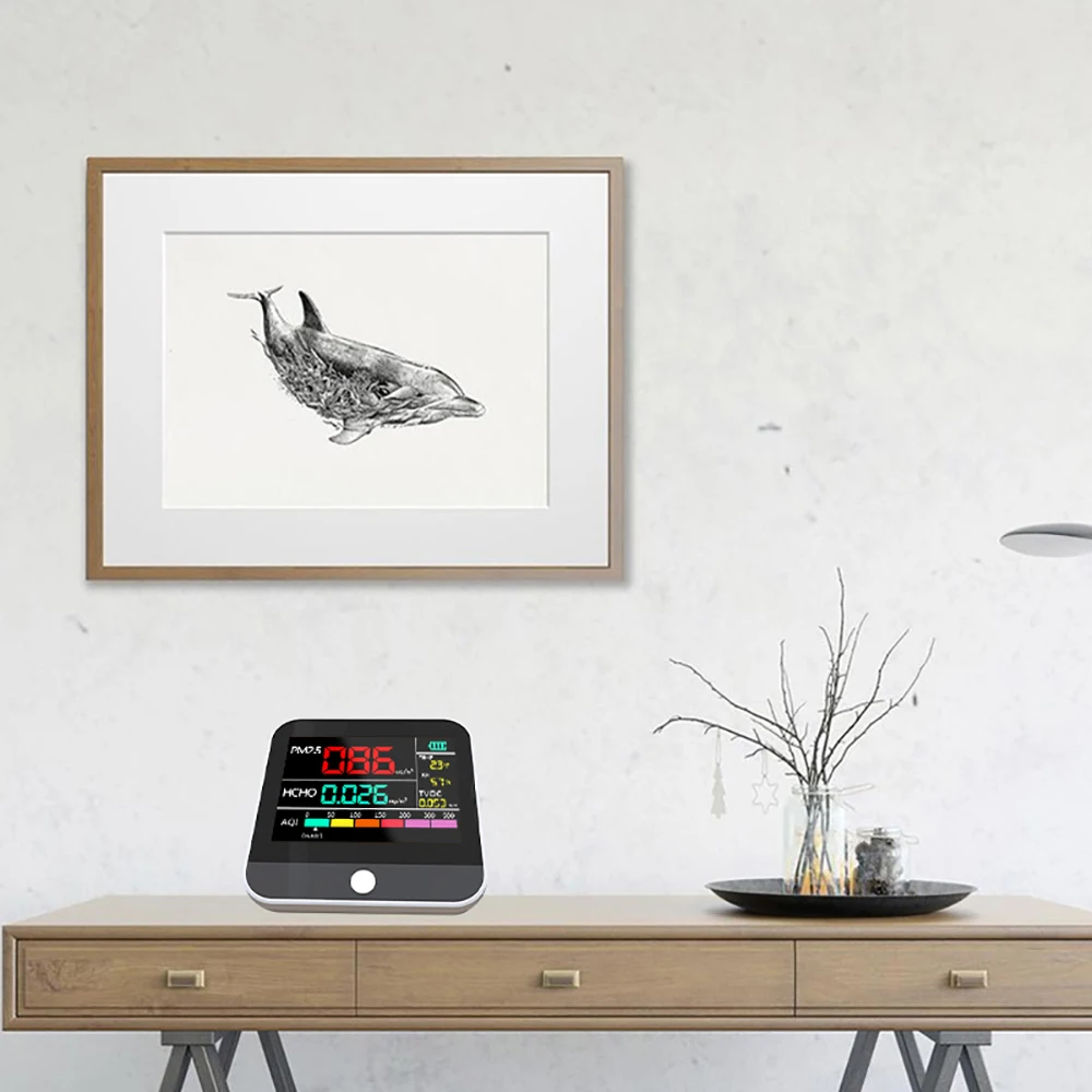 Multifunctional Air Quality Tester 8 in 1 with Digital Display for Monitoring Formaldehyde TVOC PM2.5 and Temperature