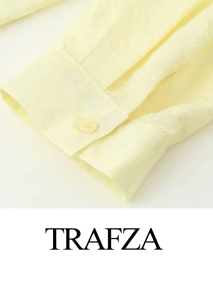 

TRAFZA Women Elegant Slim Yellow Sets Long Sleeves Single-Breasted Lapel Shirts+Summer High Waist Shorts Female Chic Suits