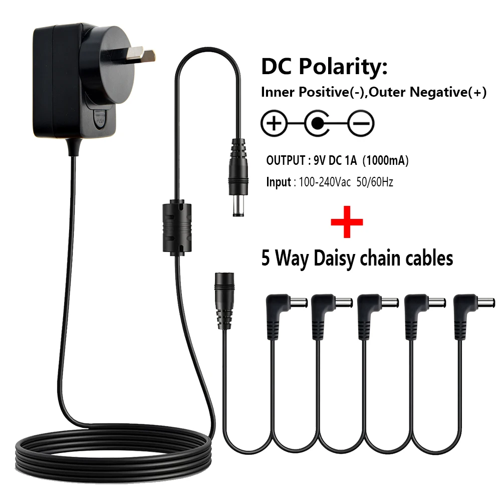 Guitar Pedal Power Adapter Supply 9V DC 1A Low Noise Magnetic Ring US EU UK AU Plug 3 way 4 way 5 way 6 way 8 way Cables