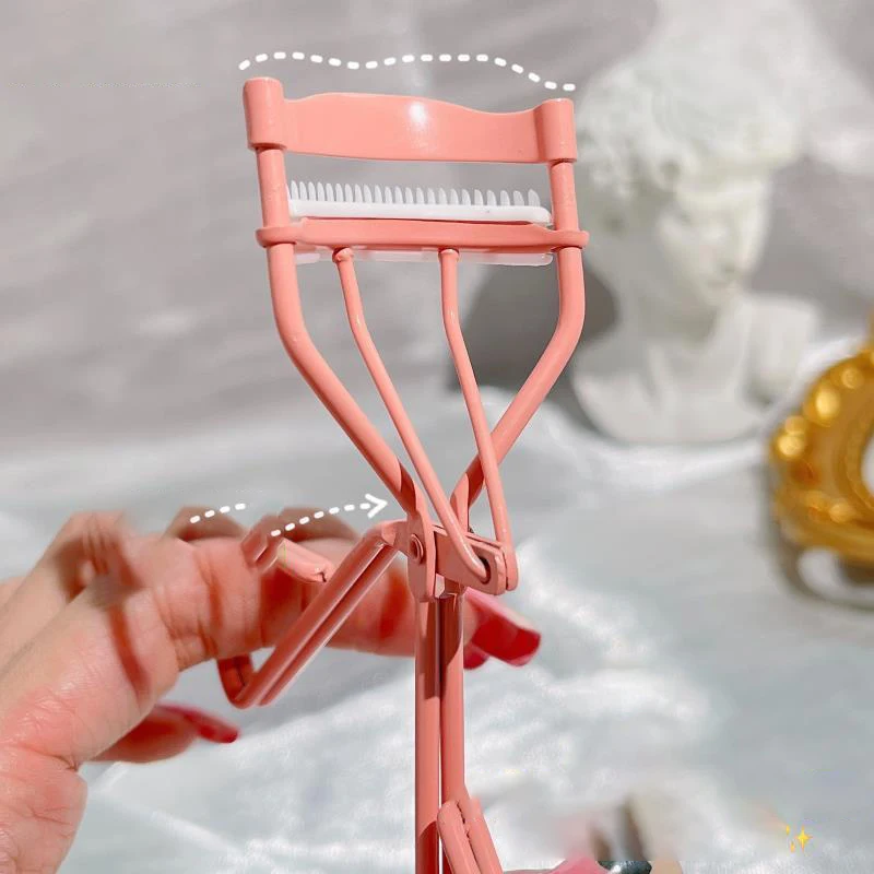 Pink Eyelash Curler with Eyelash Comb Handheld Long Lasting Metal Eyelash Curler Clip Big Eye Cosmetic Tools Women Beauty Tools