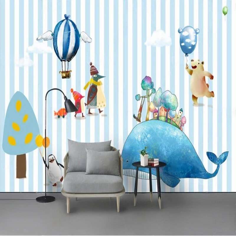 

Modern hand-painted whale cartoon children's room TV luxurious home decoration bedroom background wall