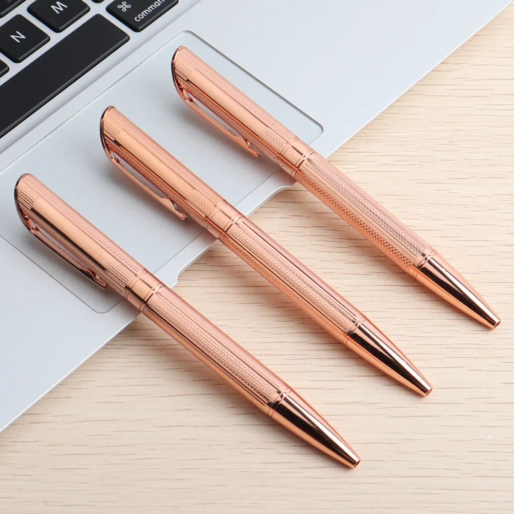 1PC Heavy Rose Gold Ballpoint Pen Metal Material Ball Pen For School Office Rotating Style Ink Color Black Blue Writing 0.7mm