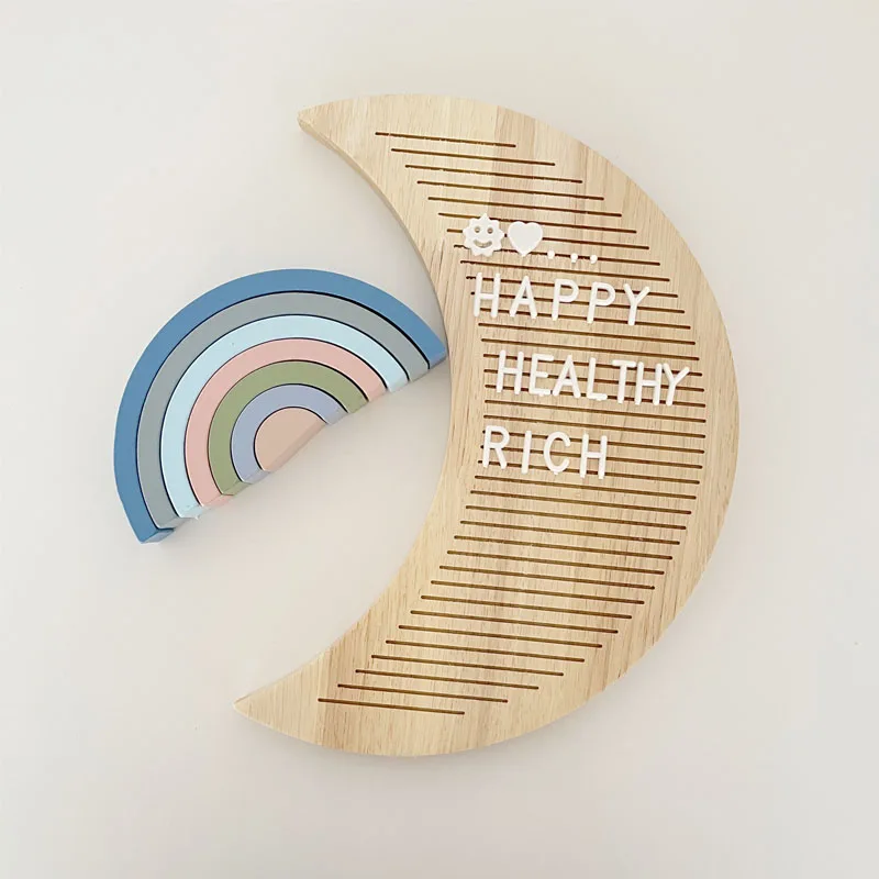 INS Wooden Felt Letter Board Solid Oak Square Moon Round Message Board Nordic Wooden Decoration for Kids Room Baby Photo Props