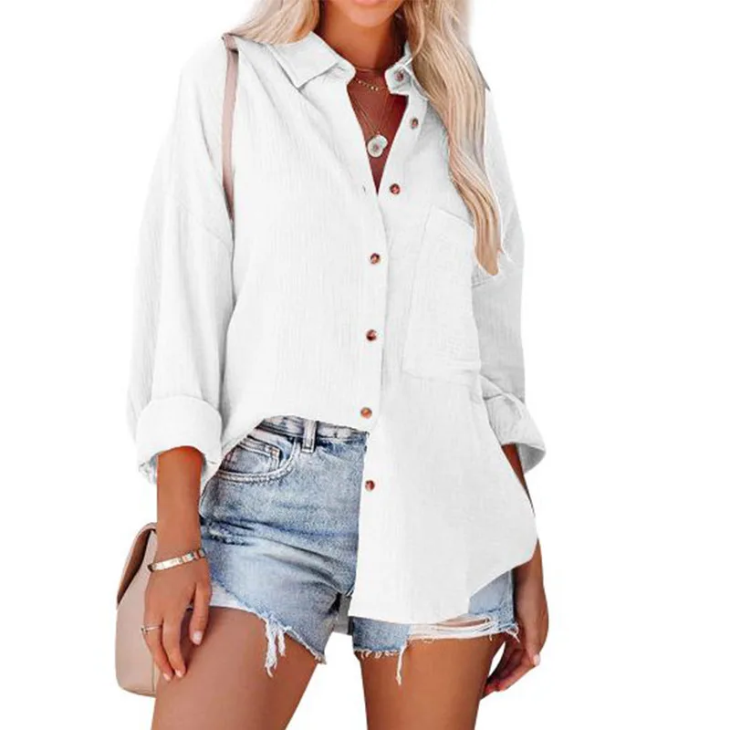 Camisa de manga larga con botones para mujer, Top informal para oficina, primavera y verano