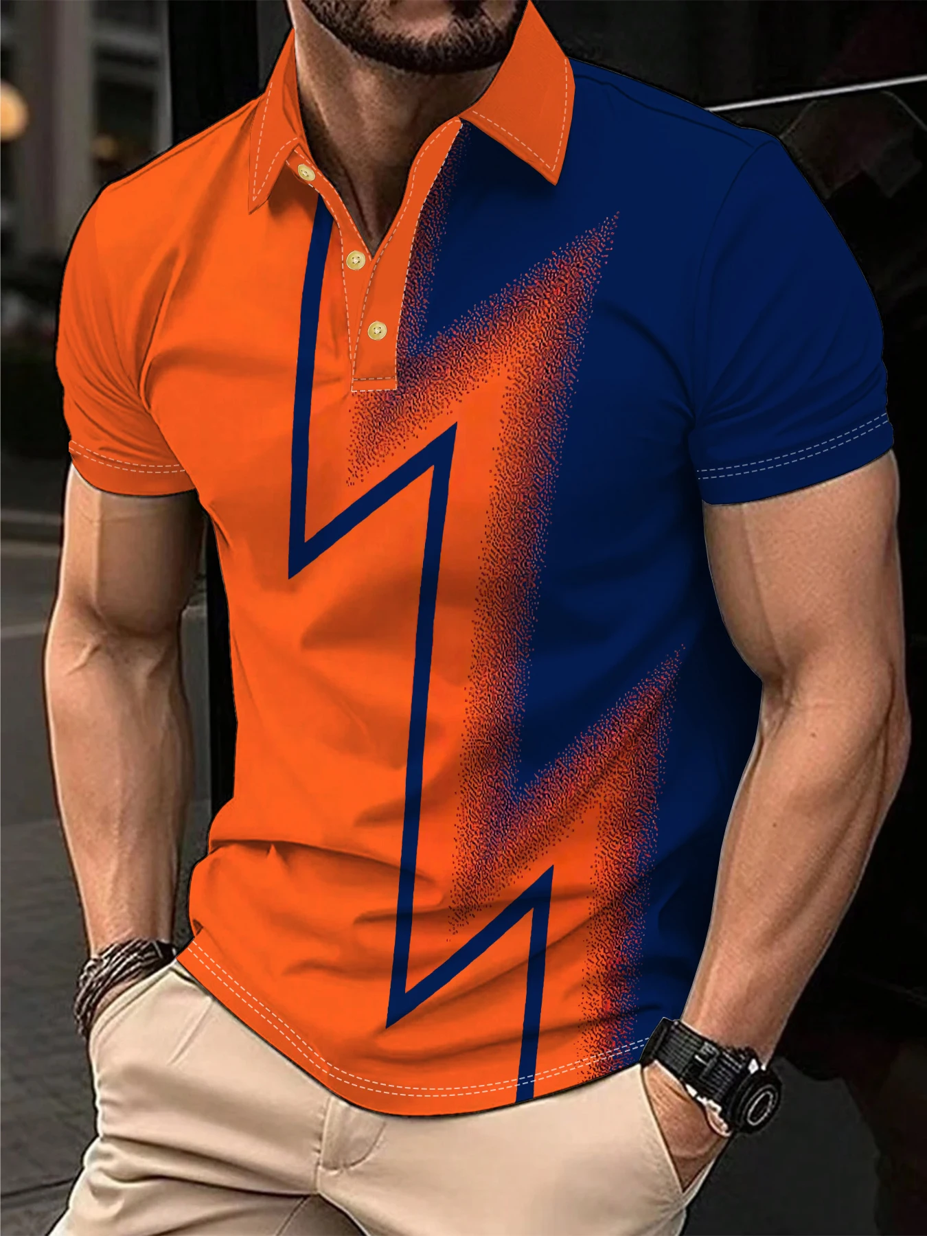 

Cool Stripes Printed Short Sleeve Polo Shirts For Men Clothes Tech Style Short Sleeve Fashion Techwear Sports Muscle POLO Shirt