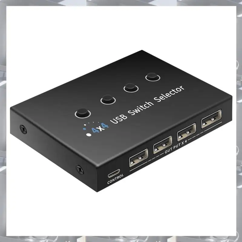 Hot Selling-4 In 4 Out KVM USB2.0 Switch Hub Adapter USB2.0 Printer Splitter Switcher For PC Laptop Keyboard Mouse Monitor,4 In