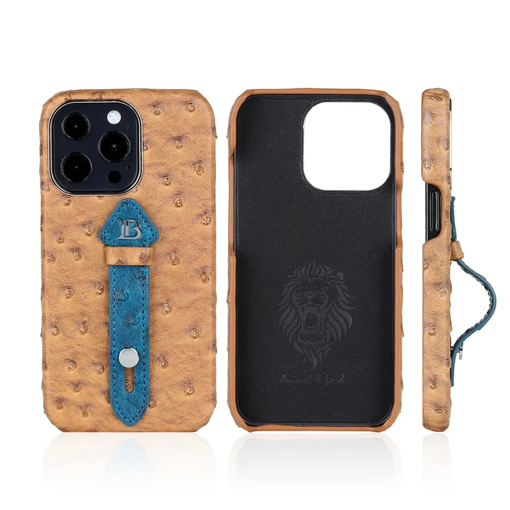 Hand Wrist Strap Stand Ostrich Leather Case For iPhone 14 13 11 12 Pro Max Mini XR X XS 14 Plus Retro PC Hard Shockproof Cover