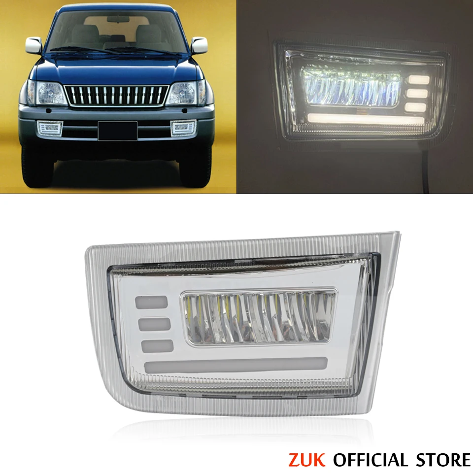 ZUK Front Bumper Fog Light Reflector Lamp For TOYOTA LAND CRUISER PRADO 90 FJ90 3400 1997-2002 LC90 Foglight Foglamp With Bulbs