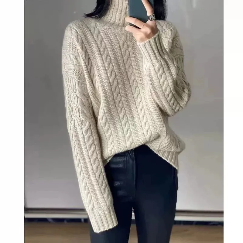 2023 Autumn and winter new turtleneck 100%cashmere sweater women fashion pure wool white knit sweater