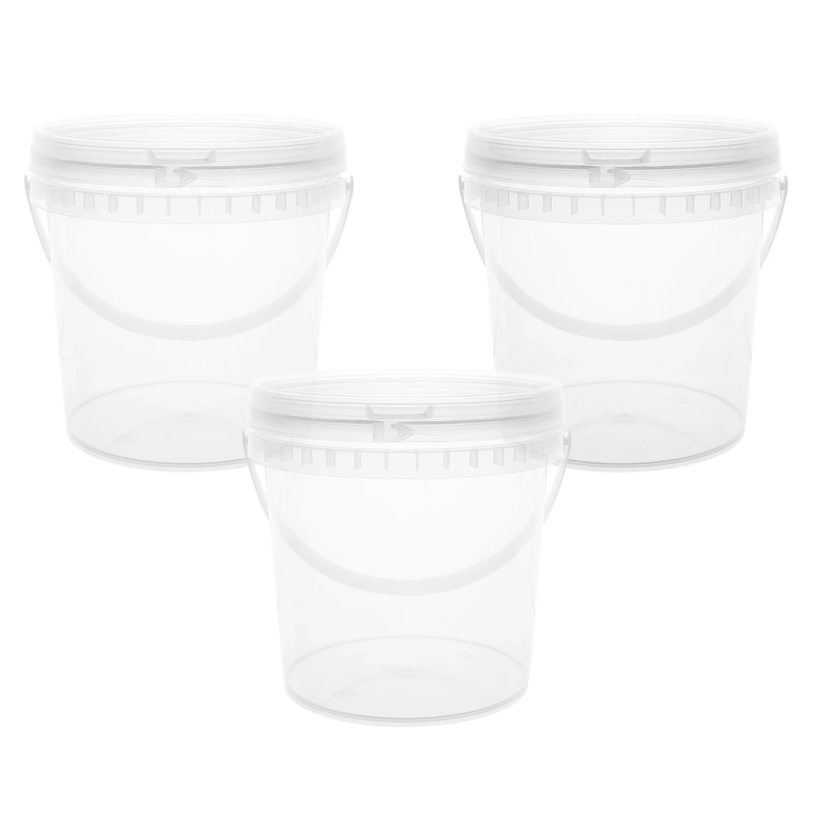 

3Pcs Ice Cream Bucket 1L Thick Transparent Containers Lids Sealed Impermeable Handheld Food Storage Jam Bucket