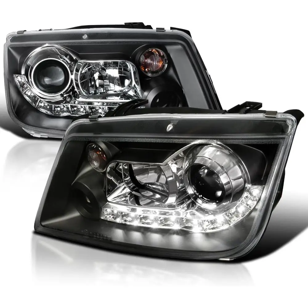 

LED Black Projector Headlights Compatible with 1999-2004 Volkswagen Jetta/Bora Mk4, Left + Right Pair Headlamps Assembly