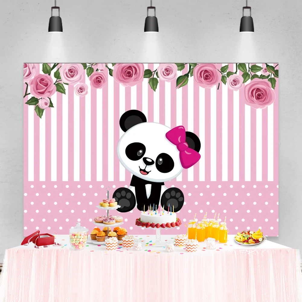 Laeacco كارتون الباندا حفلة عيد ميلاد الطفل الأخضر الخيزران مخصص راية ملصق خلفية التصوير خلفية استوديو الصور
