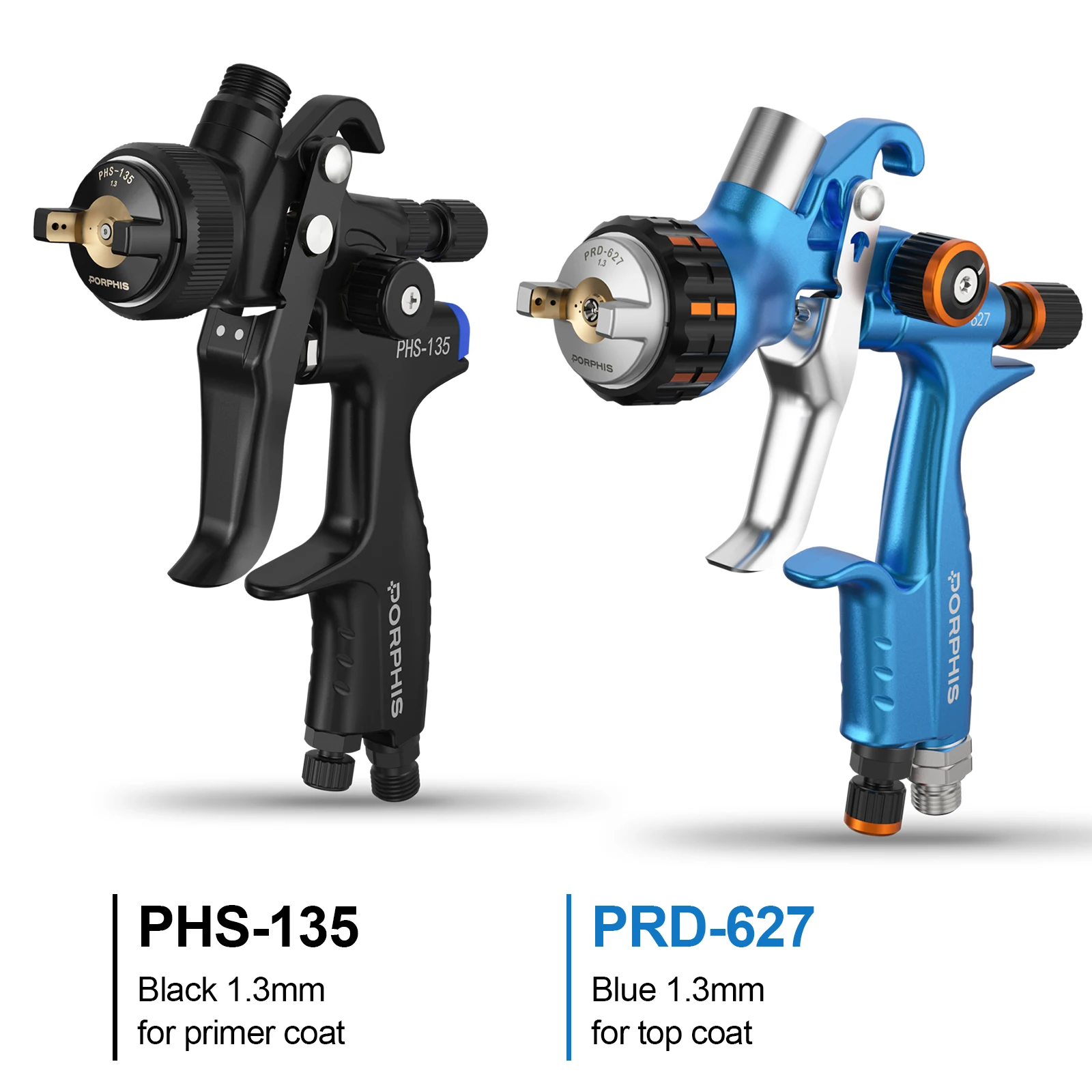 PORPHIS PRD-627 PHS-155 or PHS-135 No Cup Dual  Spray Painting Gun Set Car Paint Gun for Clear Base Primer Work Spray DIY Tool