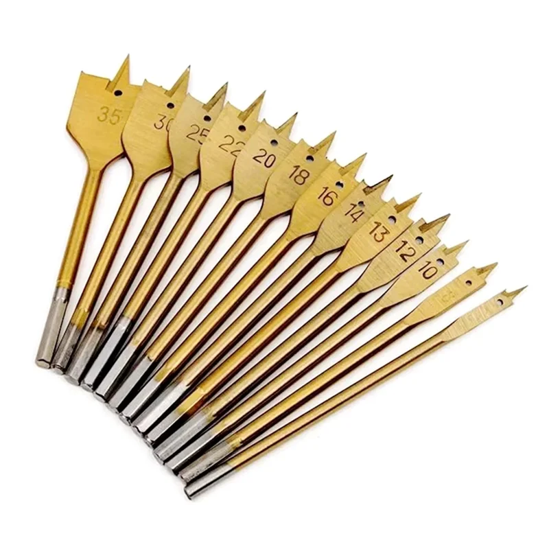 

【Flash Sale】13 PCS Flat Drill Bit Set Woodworking Titanium-Plated Electric Drill Special Wood Hole Opener Woodworking Tools